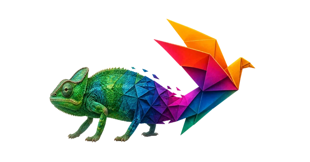 caméléon et oiseau en papier pour illustrer la capacité des entreprises à faire face au shift