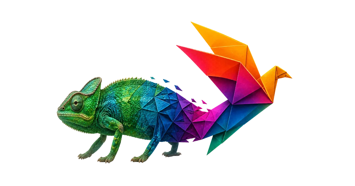caméléon et oiseau en papier pour illustrer la capacité des entreprises à faire face au shift