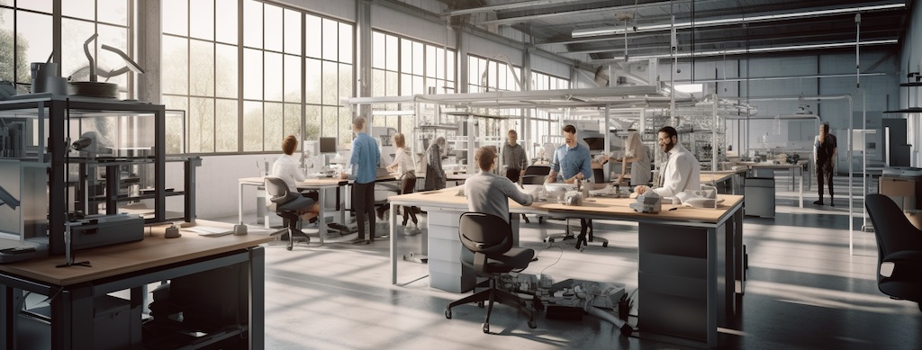 Atelier de production où des salariés travaillent côte à côte sur leurs postes, terrain où se fabrique la crédibilité des RH