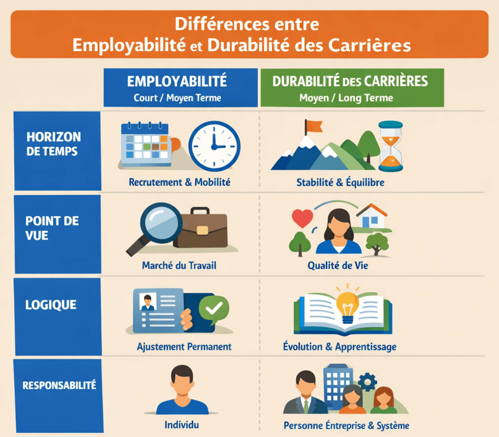 différence entre employabilité des salariés et la durabilité des carrières