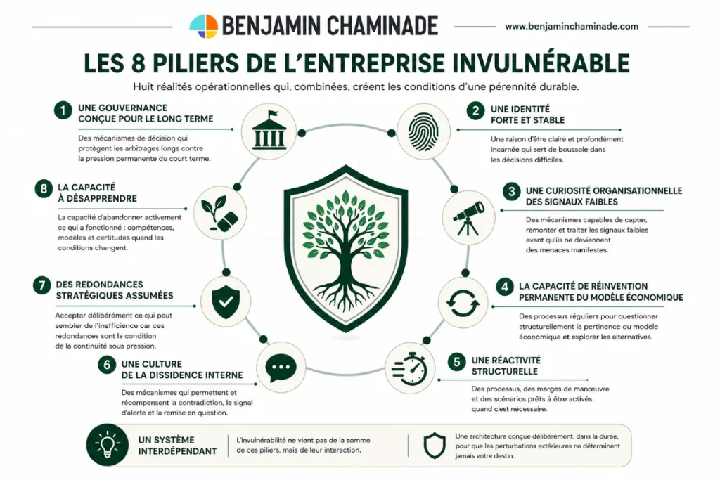 Les 8 piliers de l'entreprise invulnérable en cercle