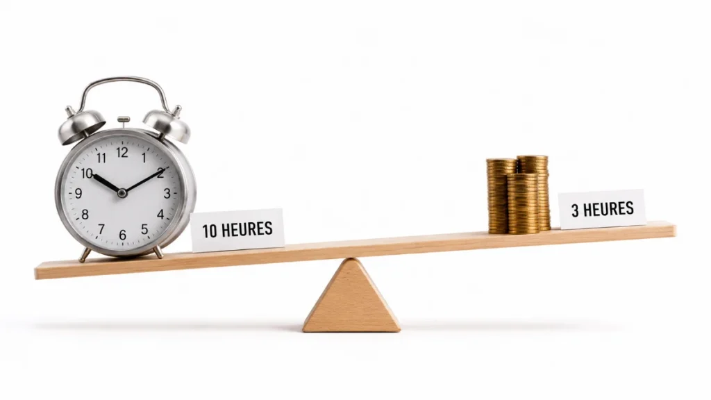 heure et argent sur la balance poru changer de business modele et payer la valeur, pas le temps passé