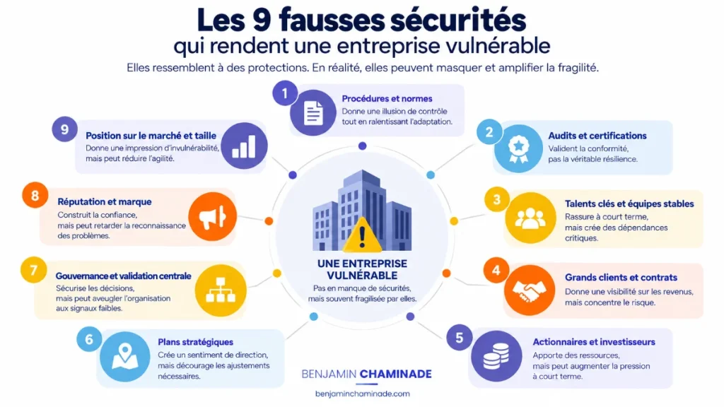 Schéma des 9 fausses sécurités des entreprises vulnérables