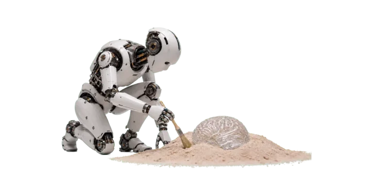 robot qui déterre un cerveau humain qui n'avait pas les soft skills à l'ère de l'IA