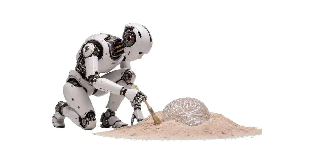 robot qui déterre un cerveau humain qui n'avait pas les soft skills à l'ère de l'IA