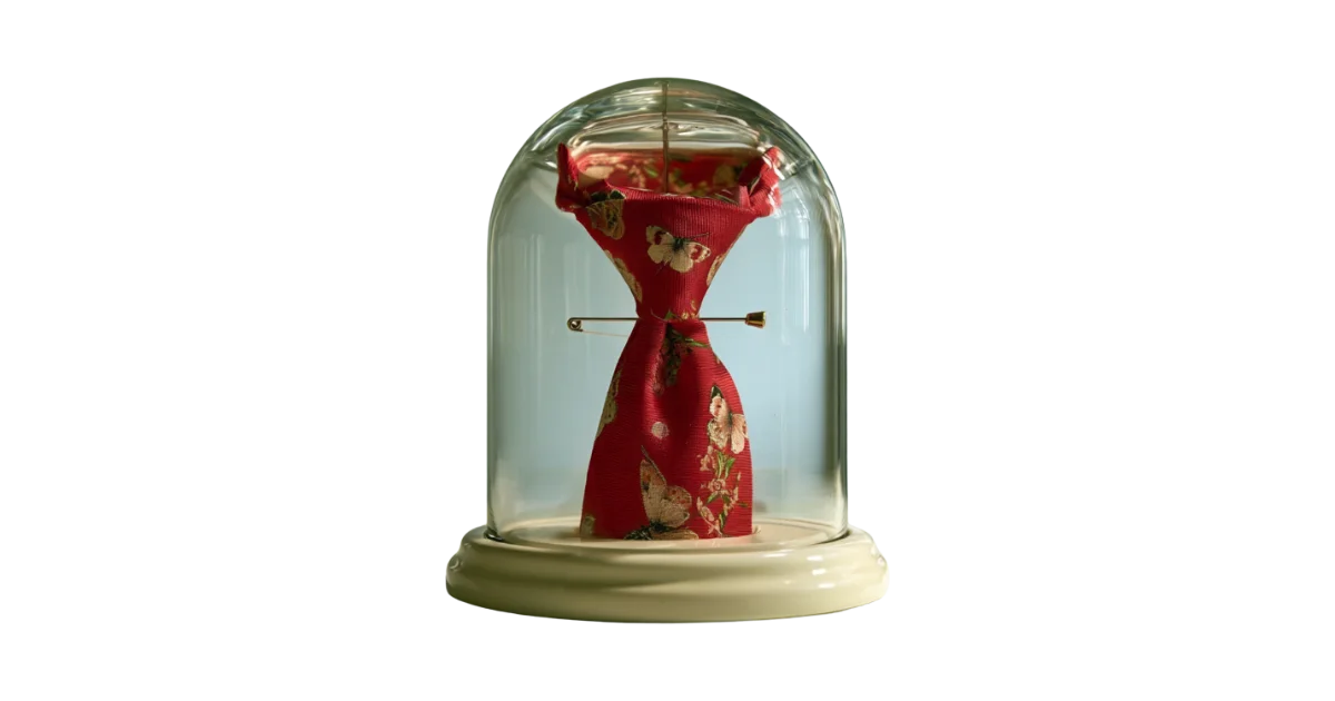 la posture managériales représentée par une cravate épinglée sous cloche de verre