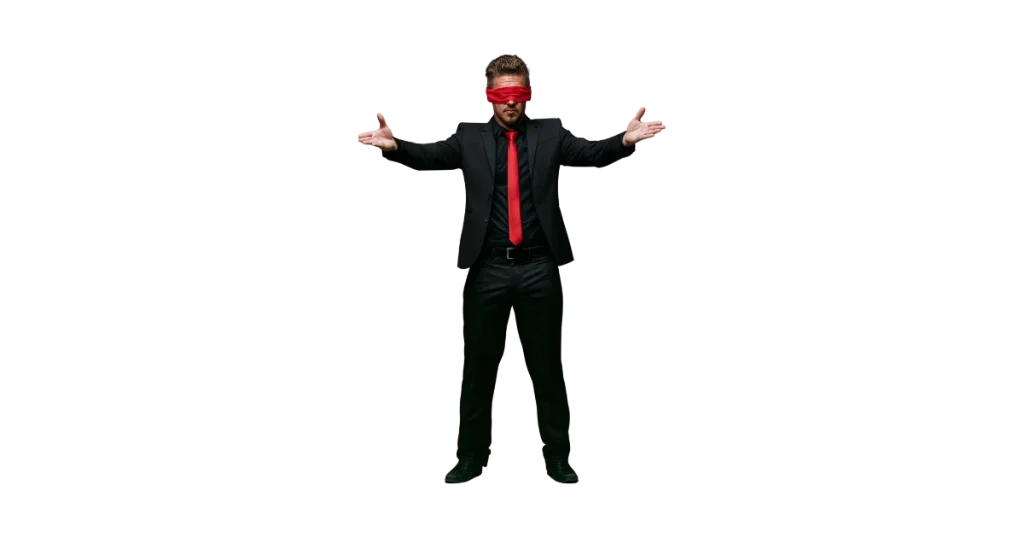 conférencier foulard sur les yeux qui ne sait pas comment va se dérouler sa première conférence payante